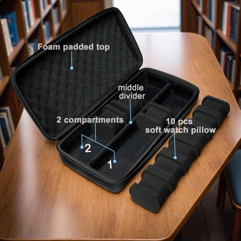 RIGICASE 10 slots watch travel case, Hard Portable watch carry storage display organizer box, fit watches up to 55mm face - Image 2